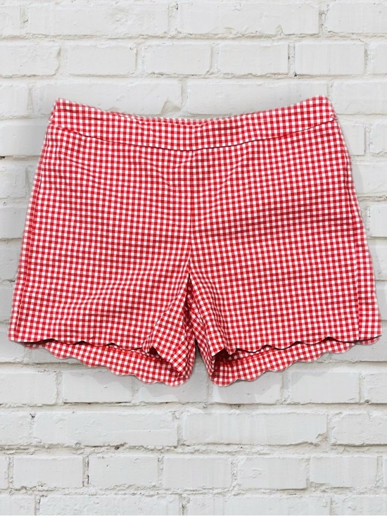 Zac & Rachel Pants - Zac & Rachel Red Gingham Scallop-Hem High Waist Shorts